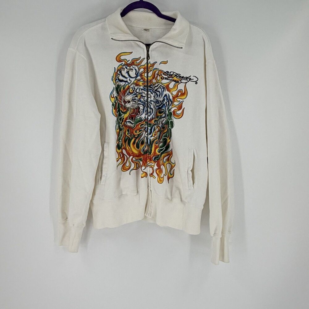 Vintage Ed Hardy by Christian Audigier Hollywood Tiger Flame Full Zip Jacket Y2K